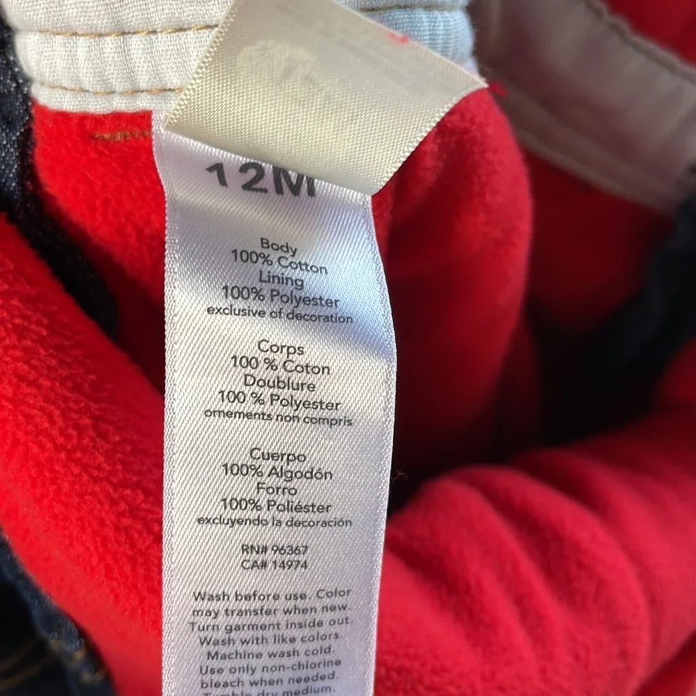 Oshkosh B'gosh Vestbak Denim Bib Overalls Red Fleece Lined 12 months